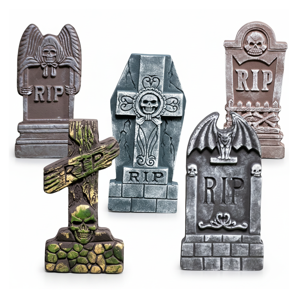 Halloween Foam Tombstones 5 Pack - white background
