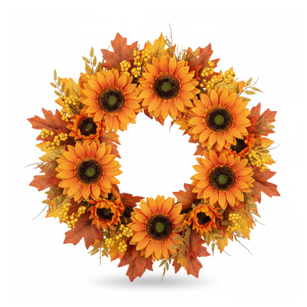 Autumn Sunflower Wreath - white background