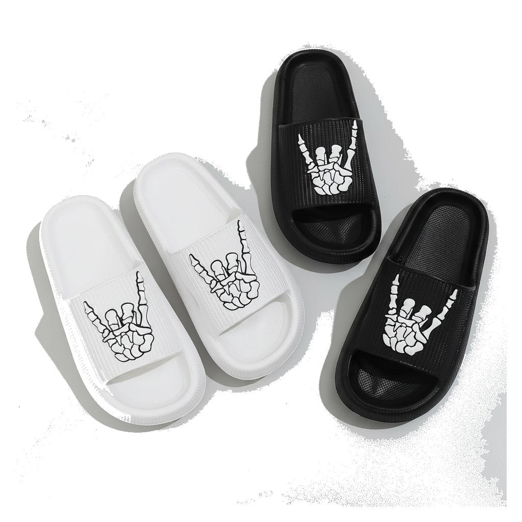Skull Hand Slide Sandals - white background
