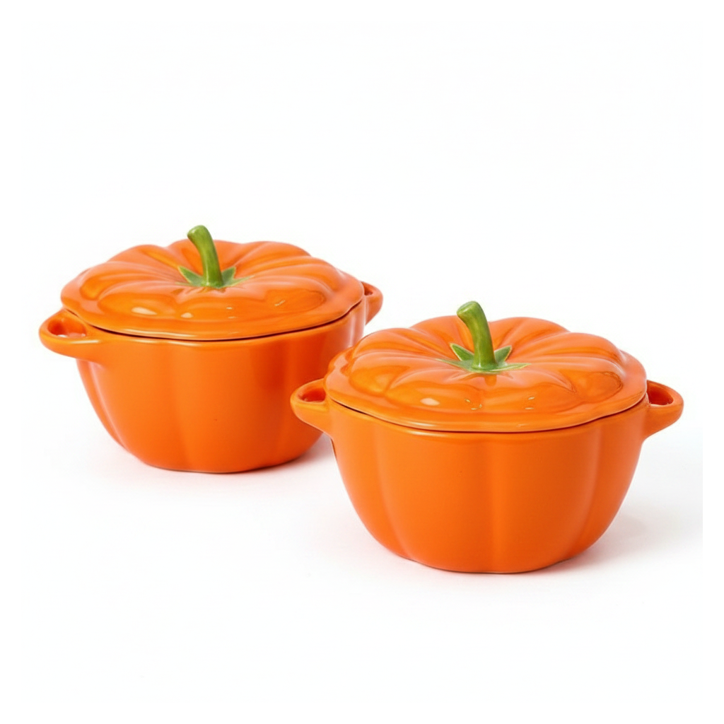 Pumpkin Ceramic Bowls with Lids - white background