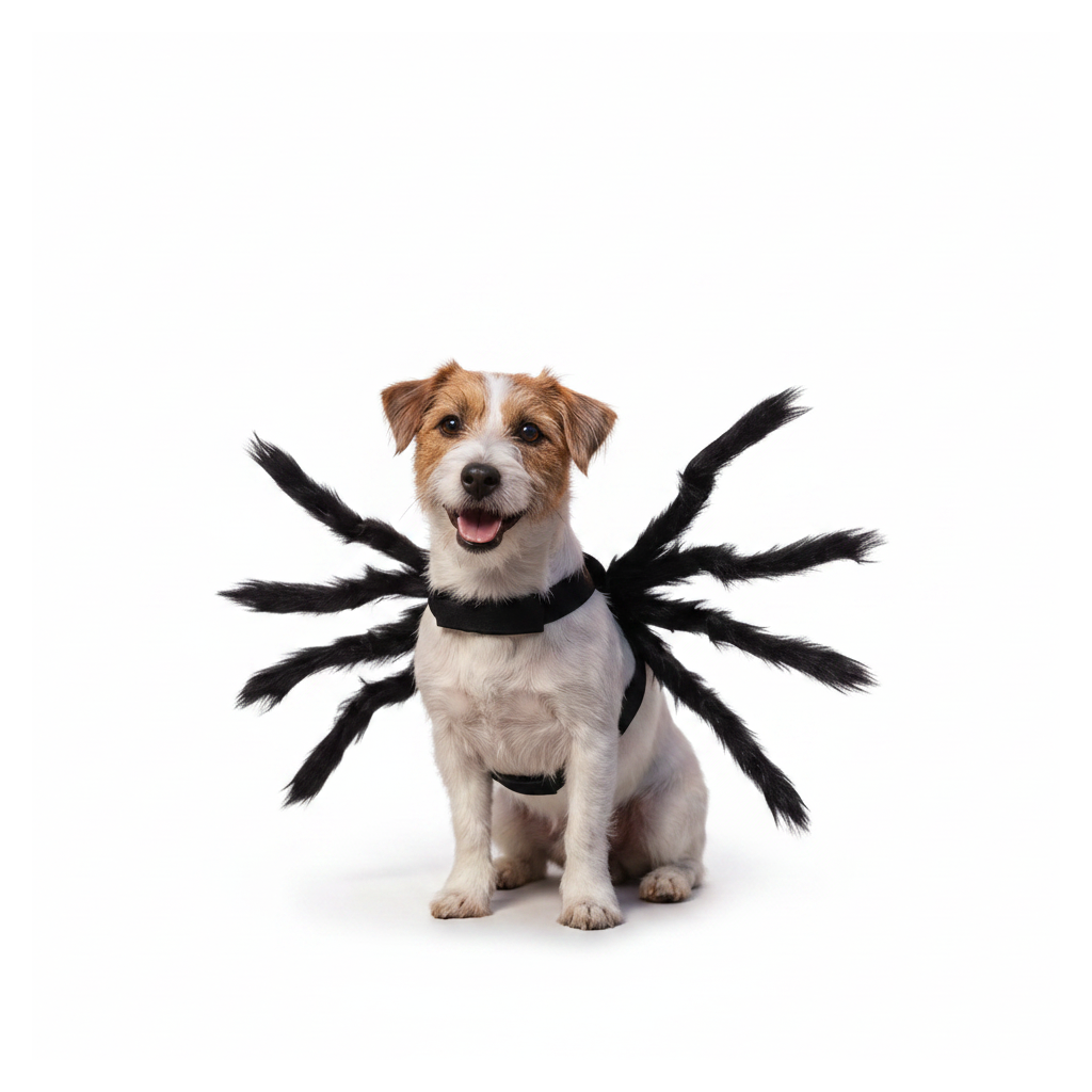 Halloween pet spider costume on white