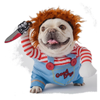Dog deadly doll costume on white