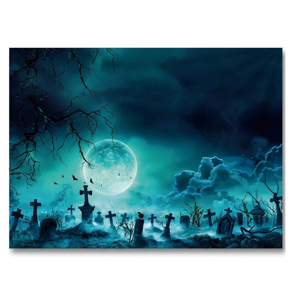 Halloween graveyard garage door banner on white
