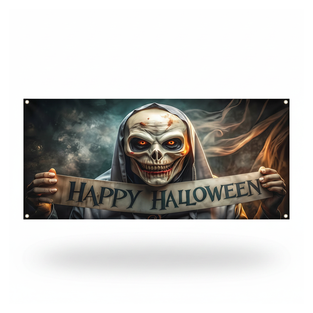 Spooky Halloween door banner on white