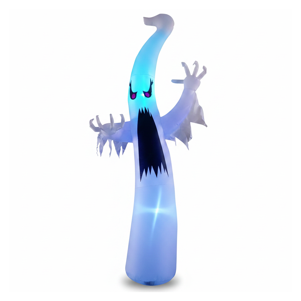 Inflatable red-eye ghost yard decoration on white